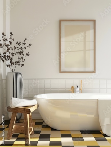 Elegant Minimalism  Oak Framed Art Print in Bathroom