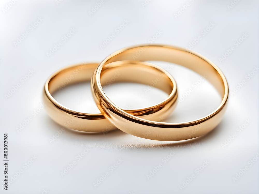 A pair of gold wedding rings, set against a solid color background, with concepts of love and marriage, Valentine's Day A pair of gold wedding rings, set against a solid color background, with concepts of love and marriage, Valentine's Day