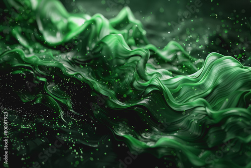 Lively green hues on a black canvas, abstract vibrancy, colorful motion,3D render