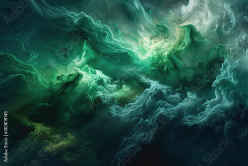 Lively green hues on a black canvas, abstract vibrancy, colorful motion,3D render