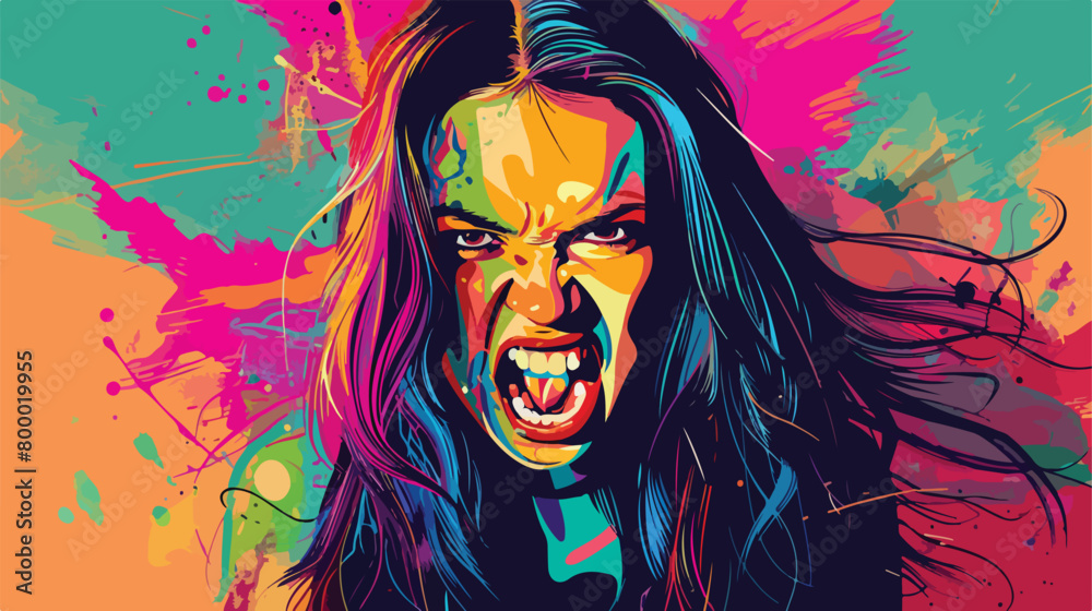 Portrait of angry woman on color background 