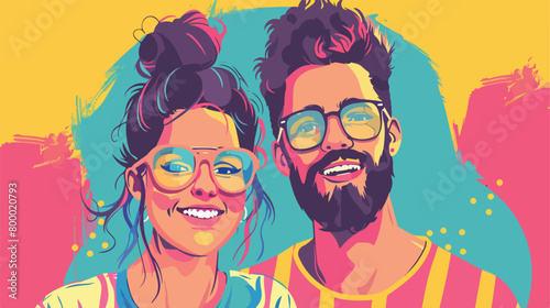 Portrait of funny young couple on color background vector
