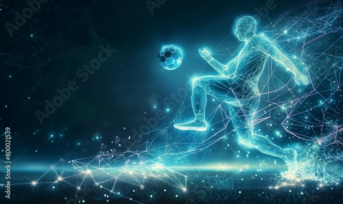 Abstract digital and futuristic Digital Art of Soccer Player in Action  - Polygonal wireframe silhouette