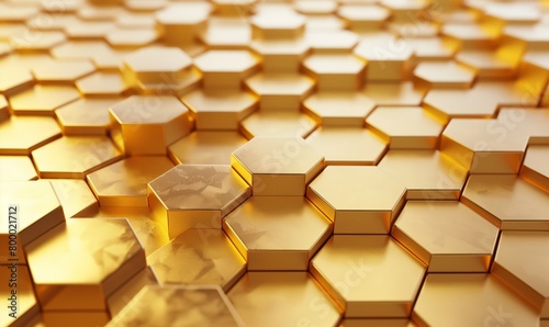 Gold honeycomb icon - 3D hexagonal golden light effect