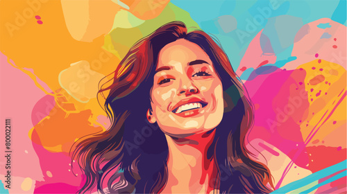 Portrait of happy young woman on color background vector