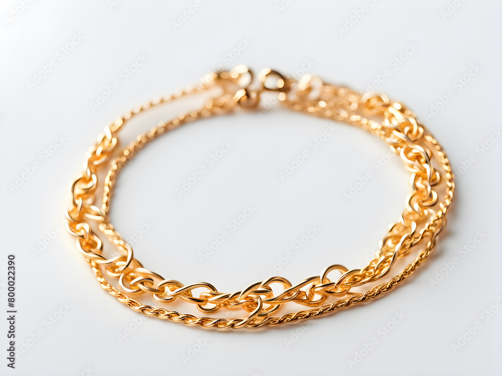 Obraz premium A pair of gold bracelets, gold jewelry, on a solid color background, with concepts of love and marriage, Valentine's Day