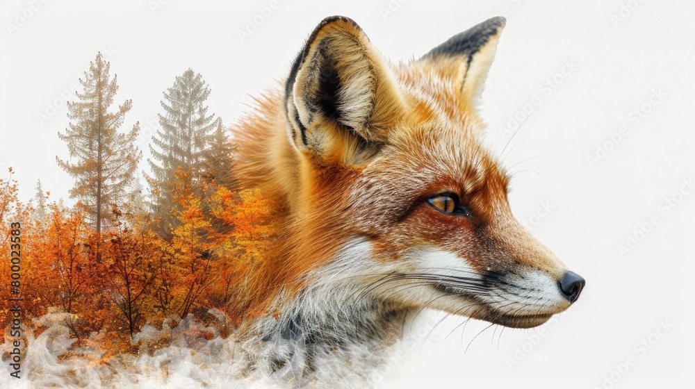 Fox with Fall Foliage Double Exposure Fox with Fall Foliage Double Exposure