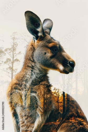 Kangaroo with Australian Landscape Double Exposure © Landscape Planet