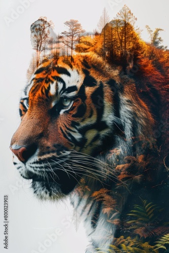 Tiger with Tropical Forest Double Exposure
