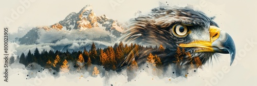 Eagle with Alpine Peaks Double Exposure