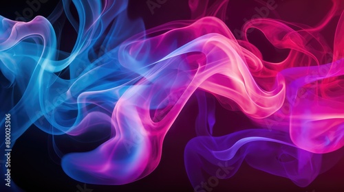 Multicolored smoke for aromatherapy and relaxation on black background, beautiful swirled puffs of smoke. 