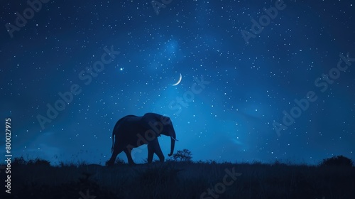 Elephant Silhouette with Full Moon in Starry Sky © Landscape Planet