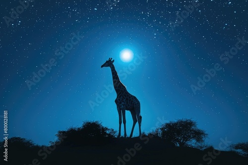 Giraffe Silhouette with Cosmic Sky Background