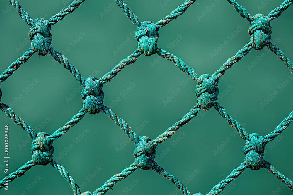 Fototapeta premium turquoise knotted net against a green blurred background