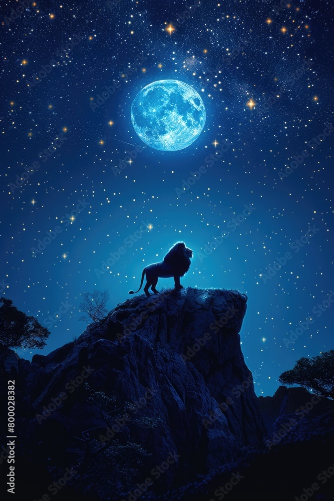 Regal Lion under a Star-Studded Sky