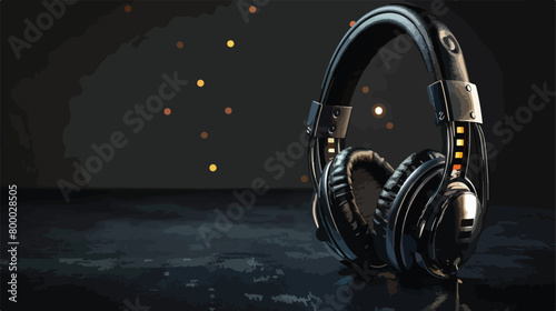 Retro microphone and modern headphones on dark background photo