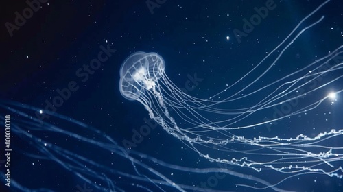 Stunning microscopic view of jellyfish-like parasitic organisms in a dark cosmic setting photo