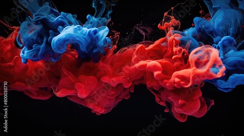 red and bluer smoke on black background photo