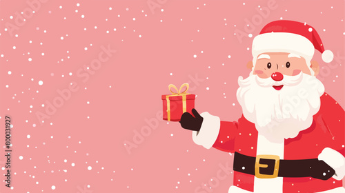 Santa Claus with gift box on pink background Vector 