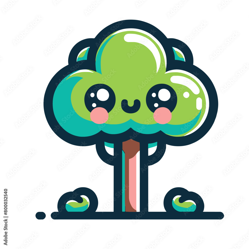 Fototapeta premium The cute little tree is adorned with a delightful smile, inviting everyone to bask in its positivity.