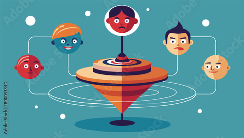 A spinning top with various faces each spinning in a different direction symbolizing the constant shifts in identities.. Vector illustration