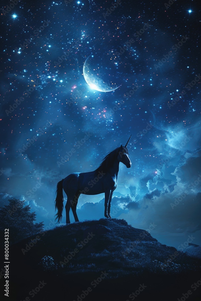 Mystical Unicorn Silhouette Under a Celestial Moon Mystical Unicorn Silhouette Under a Celestial Moon