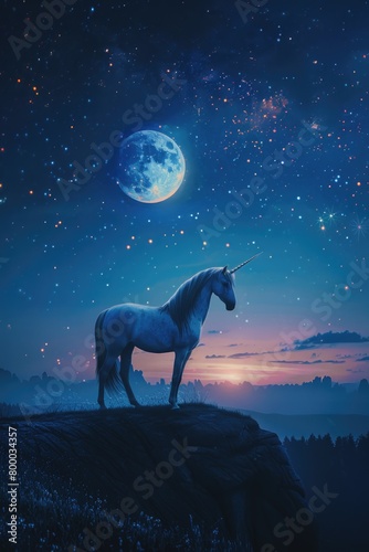 Mystical Unicorn Silhouette Under a Celestial Moon
