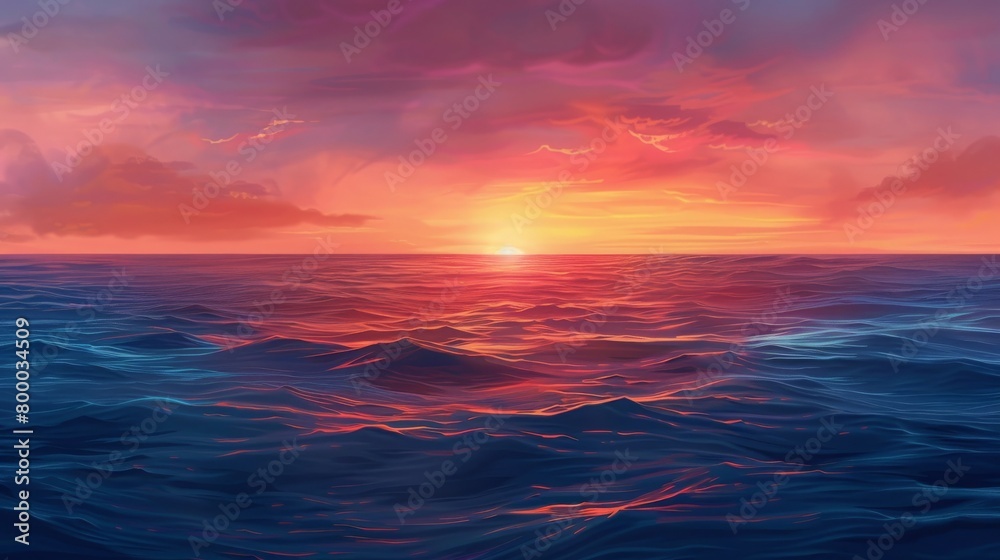A fluid sunset painting over the ocean with red sky afterglow