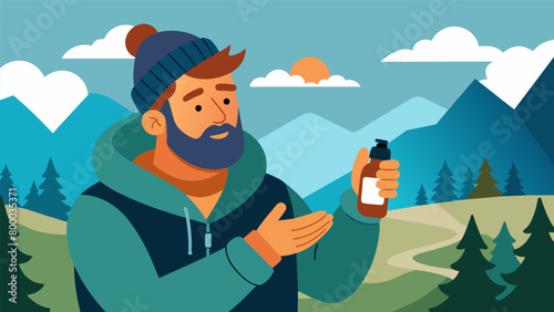 A rugged outdoorsman applies a rich hydrating face oil before heading out on his next adventure protecting his skin from the harsh elements..
