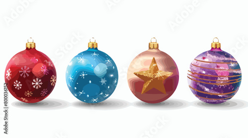 Shiny Christmas balls with star on white background vector