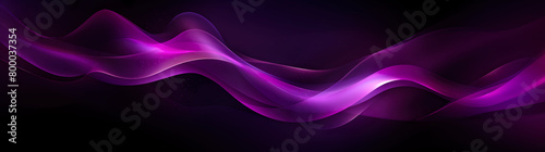 Abstract background with asymmetrical glowing translucent purple wave on black backdrop