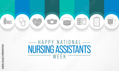 Nursing Assistants week is observed every year in June, The main role of a CNA is to provide basic care to patients and help them with daily activities. vector illustration.