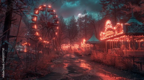 Infrared Dreamscape of an Abandoned Amusement Park with Surreal Colors