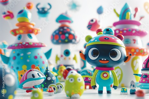 Colorful Fantasy Creatures in Dynamic Splash Art , toy art.