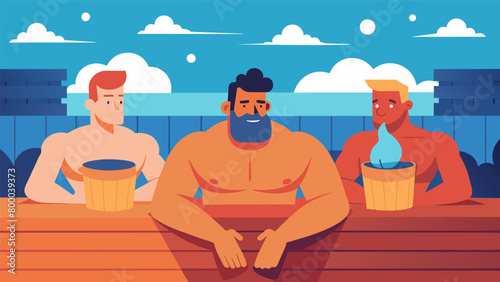 As the temperature rises beads of sweat form on the brows of the veterans their bodies slowly relaxing and muscles loosening under the powerful heat.