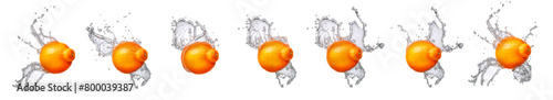 Group of fruits with water splash like mandarin isolated on white