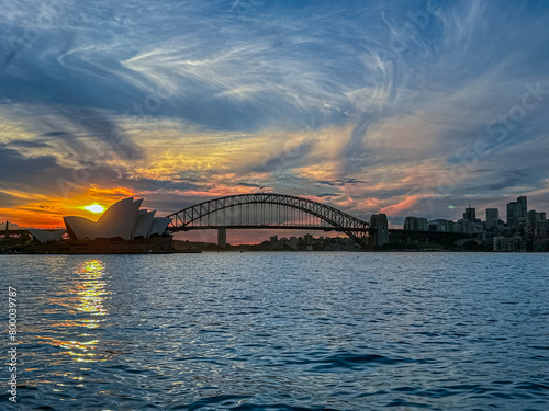 Monday 29 April 2024 Beautiful colours of the Sky at sunset over Sydney Harbour Bridge NSW Australia  © Elias Bitar