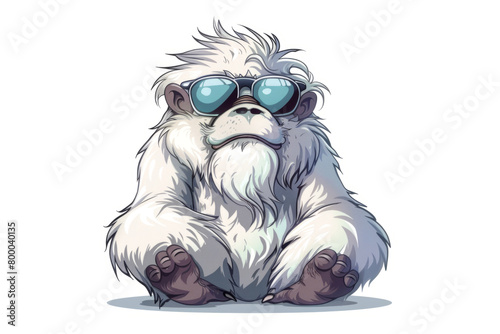 Cartoon yeti or bigfoot hairy character wearing sunglasses on isolated white background. Funny monster toy © hdesert