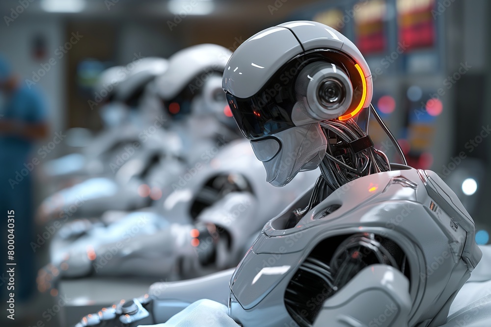 Row of Humanoid Robots Awaiting Activation Row of Humanoid Robots Awaiting Activation