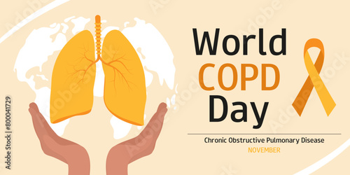 World COPD day. Chronic Obstructive Pulmonary Disease. Third Wednesday of November. Horizontal banner, card, poster, flyer.