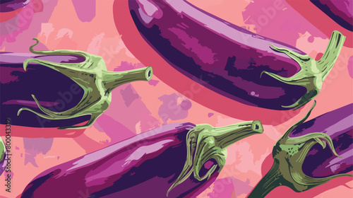 Composition with fresh eggplants on color background photo