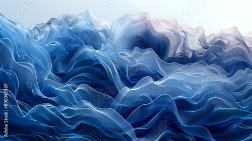 Tranquil Blue Waves: Abstract Design with Fluid Curves and Pixelated Textures