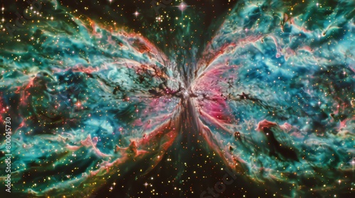 Stunning portrayal of a vibrant nebula in deep space showcasing celestial wonders photo