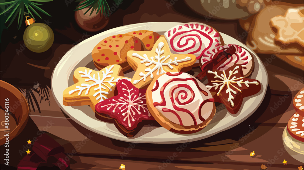 Composition with tasty Christmas cookies on table vector