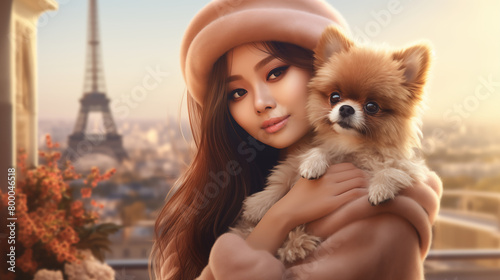 A beautiful women hug a cute dog © HappyPICS
