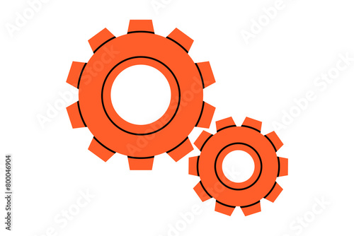 Hand drawn cute cartoon illustration of two gears. Flat vector mechanism part in doodle style. Support service icon. Settings or fix problem. Part or cog of the team. Teamwork or cooperation. Isolated