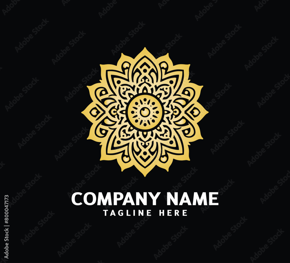 Gold Mandala logo design. Abstract beauty Mandala. Floral ornament. Decorative circle ornament style Gold Mandala logo design. Abstract beauty Mandala. Floral ornament. Decorative circle ornament style