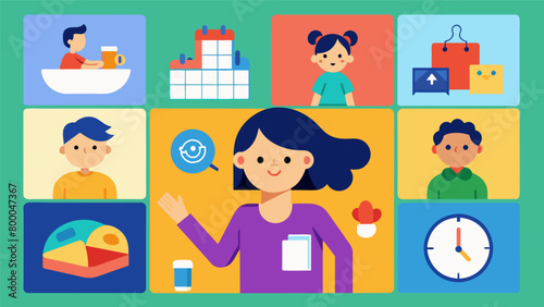 A visual schedule incorporating images and colors to help nonverbal individuals follow daily routines and understand the sequence of activities.. Vector illustration