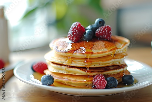 Stack of delicious pancakes with berries