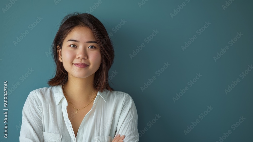 Fototapeta premium Image of confident asian woman standing over white background